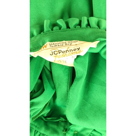 Vintage JCPenney green stretch polyester long sleeve belted peep hole dress - Picture 4 of 5